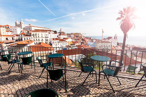Picturesque Lisbon -Miradouro das Portas do Sol - a brick road overlooking the river